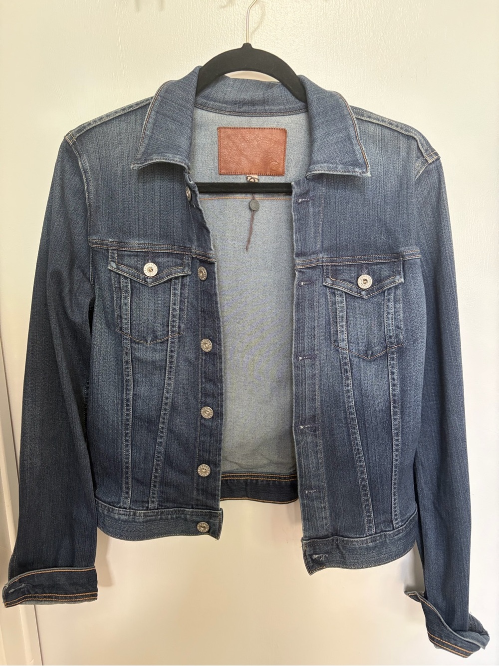 Ag Adriano Goldschmied Brown Leather Patch on Blue Denim